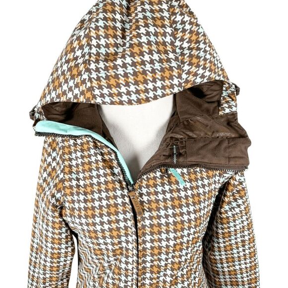 Burton Womens Size XS Brown Ski Snow Jacket Tan Houndstooth Hooded Insulated - Picture 13 of 13